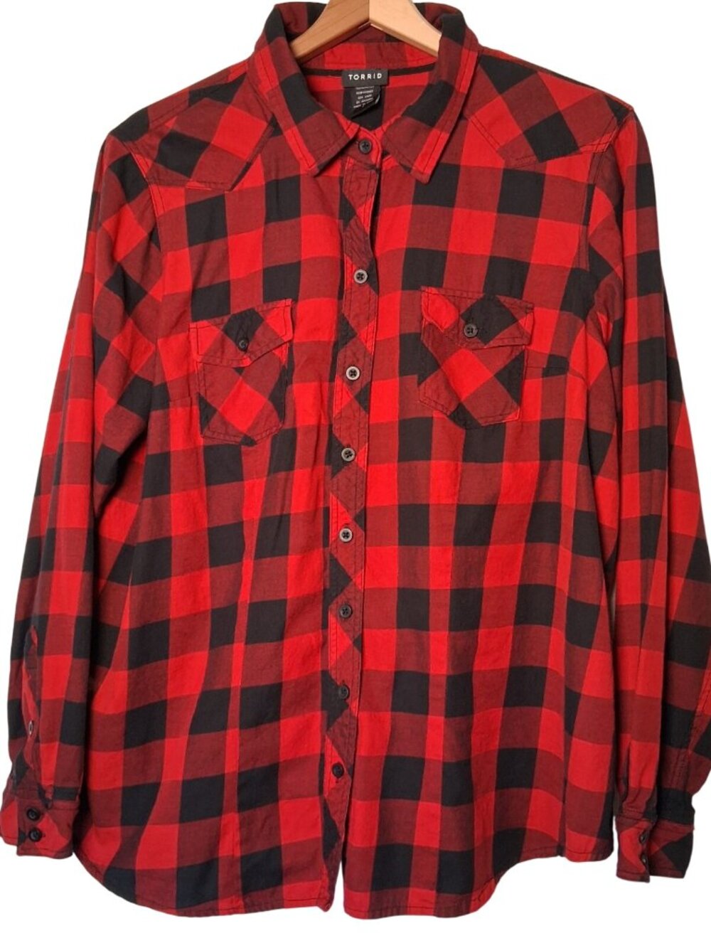 Torrid Flannel Shirt Plus Size 1 1X Red Black Buffao Plaid Cabin Woodsy Outdoors
